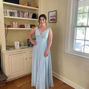David’s bridal sky blue bridesmaid dress.